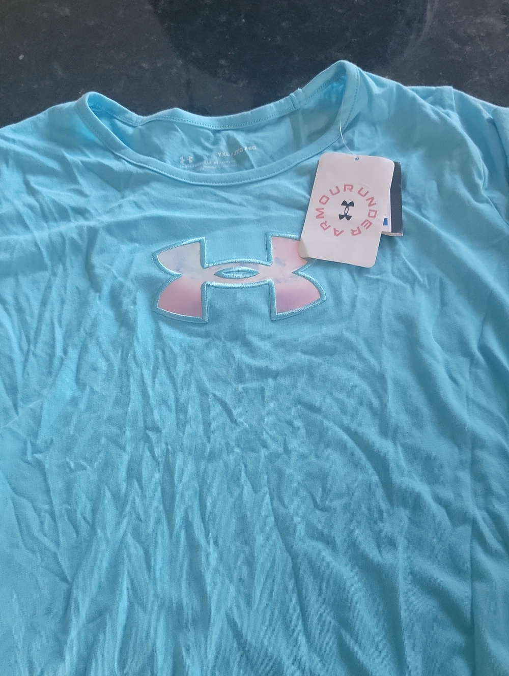 Under Armour Light Blue Short Sleeve Tee with Pink Logo